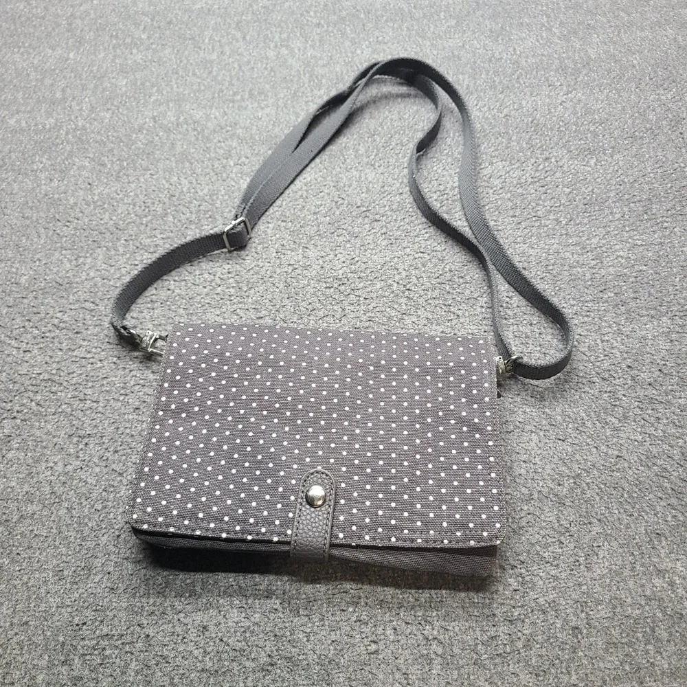 Thirty One Crossbody Bag Womens Small Grey Polka Dot Excellent Canvas Purse‎